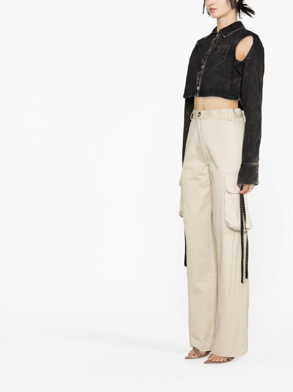cut-out cropped denim jacket - 3