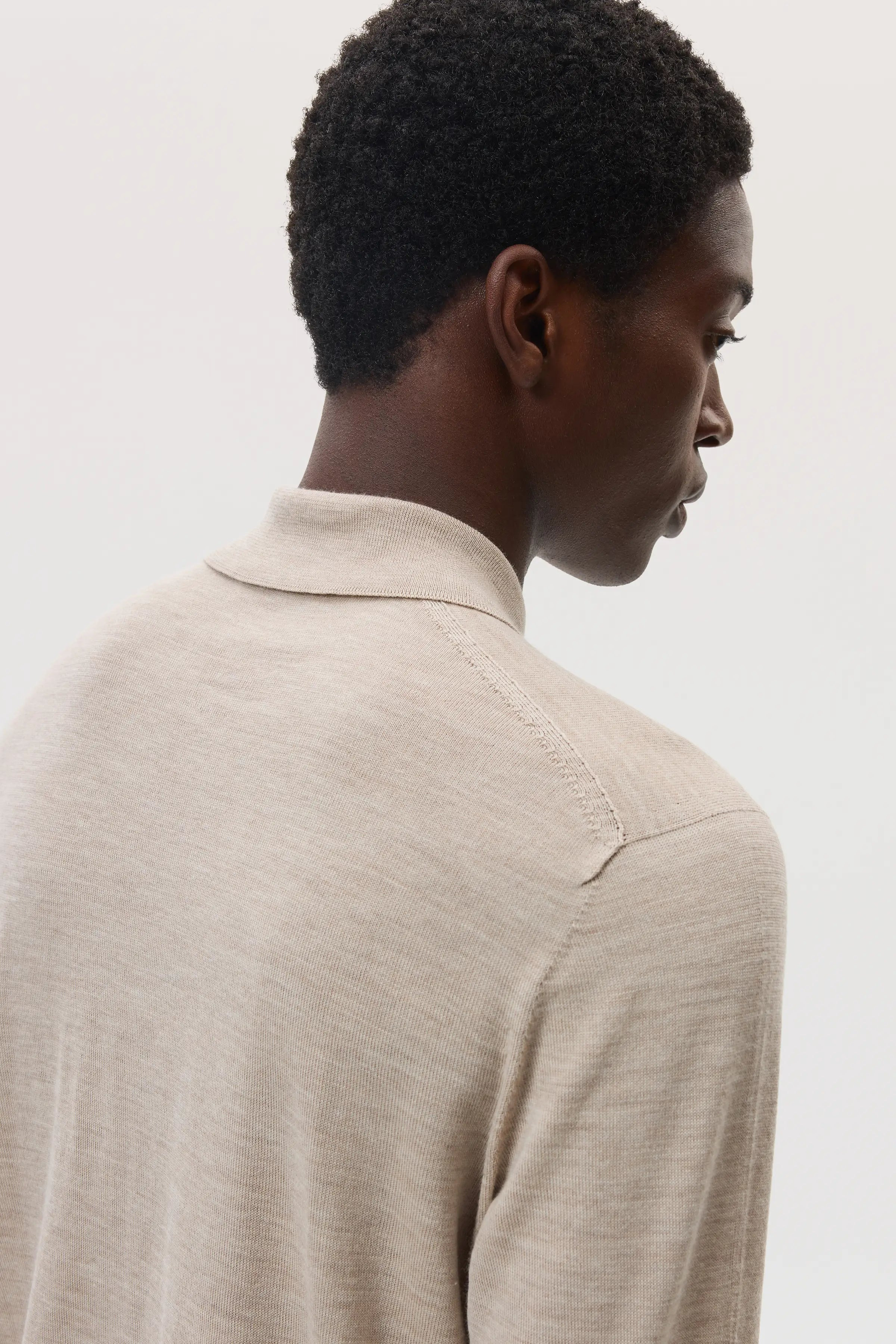 Merino Long Sleeve Natural Polo Shirt - 4