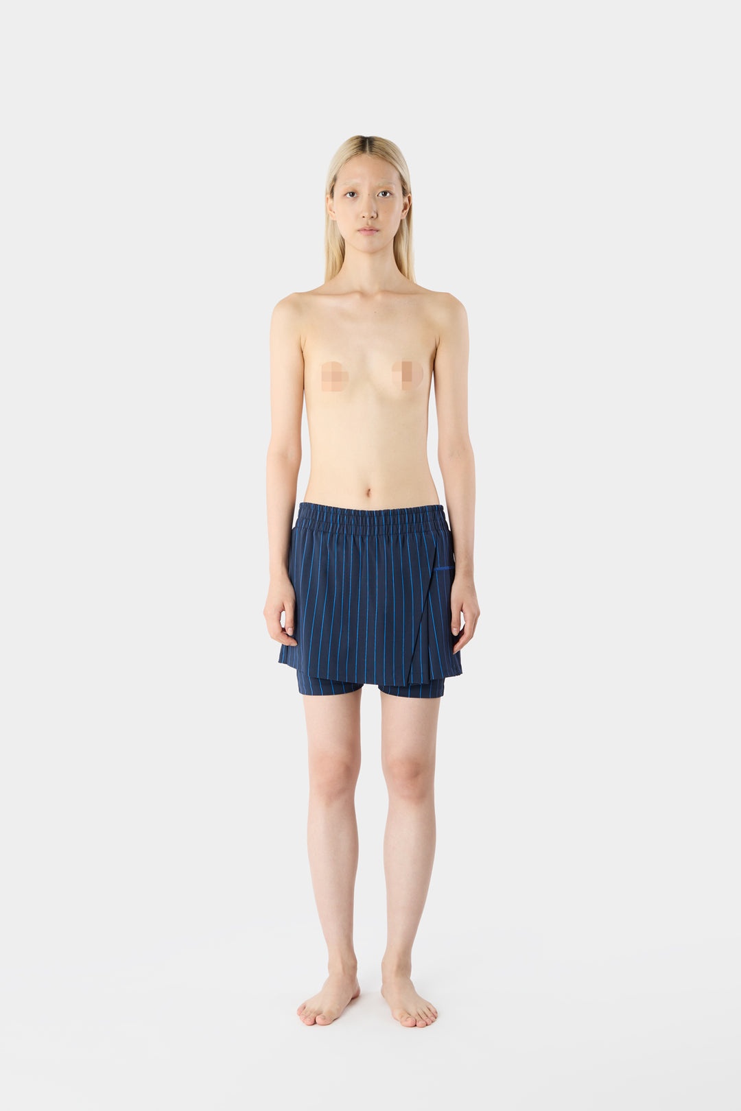 MINI SKIRT WITH PANEL / navy & azure stipes - 1