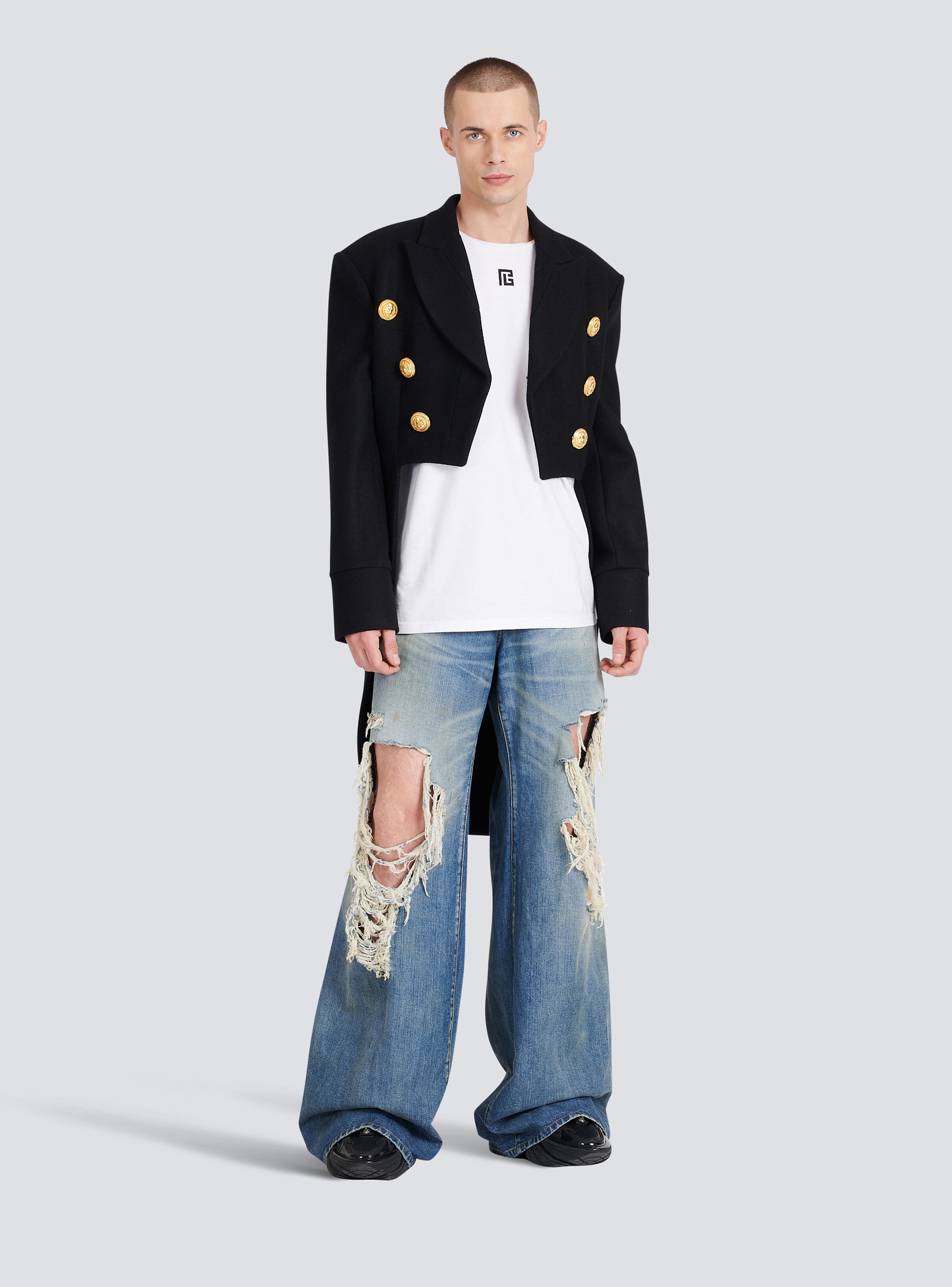 Oversized cotton T-shirt with maxi Balmain logo print - 3