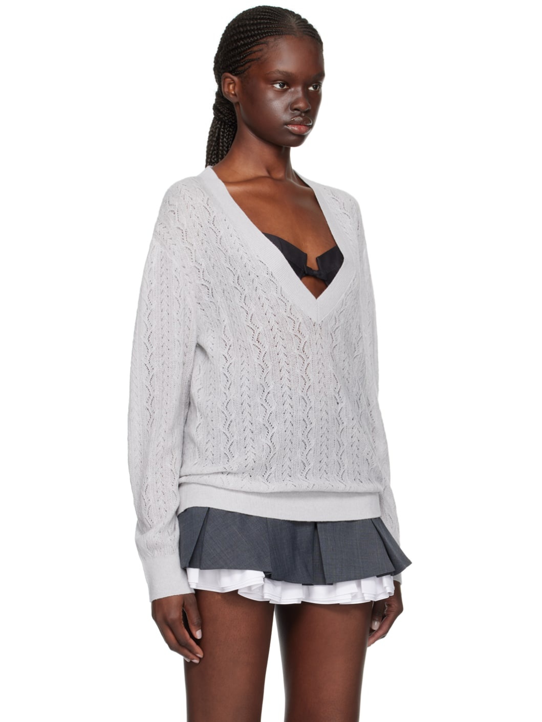 Gray V-Neck Sweater - 2