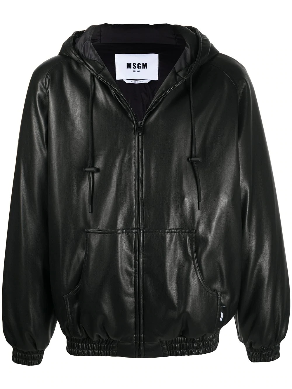 faux-leather hooded jacket - 1