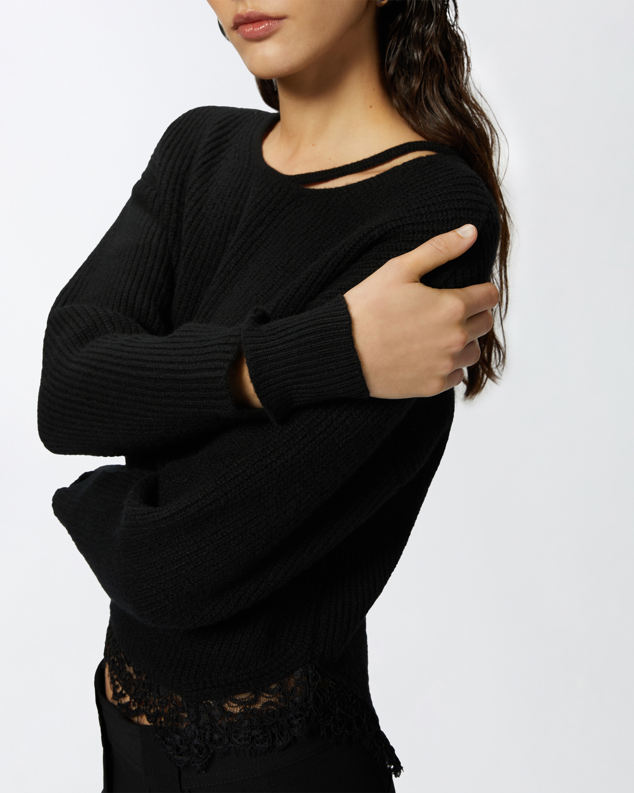 RIBBED SWEATER WITH LACE AT THE HEM - 5
