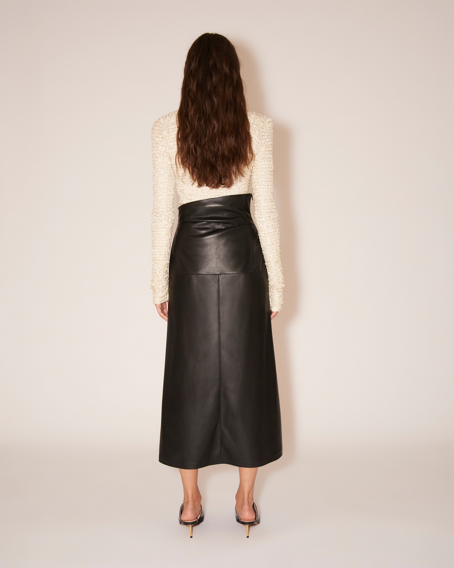MELODY - Fluted vegan leather midi skirt - Black - 5