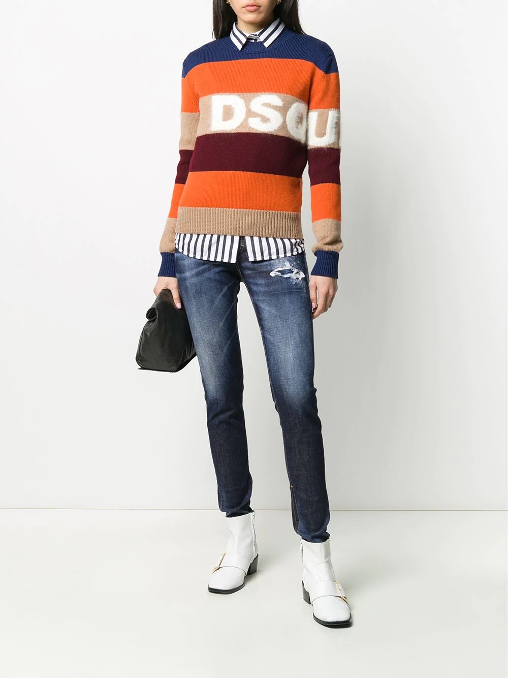 striped wool blend logo jumper - 2