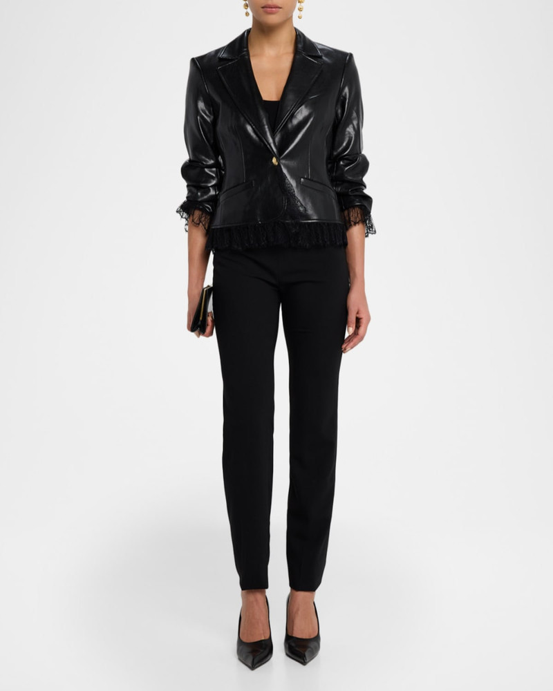 Cinq à Sept Lace-Trim Vegan Leather Blazer outlook