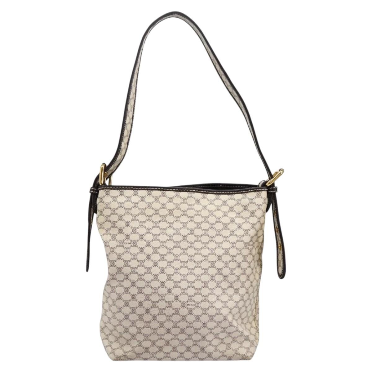 CELINE Macadam Canvas Shoulder Bag Pvc Leather White - 2