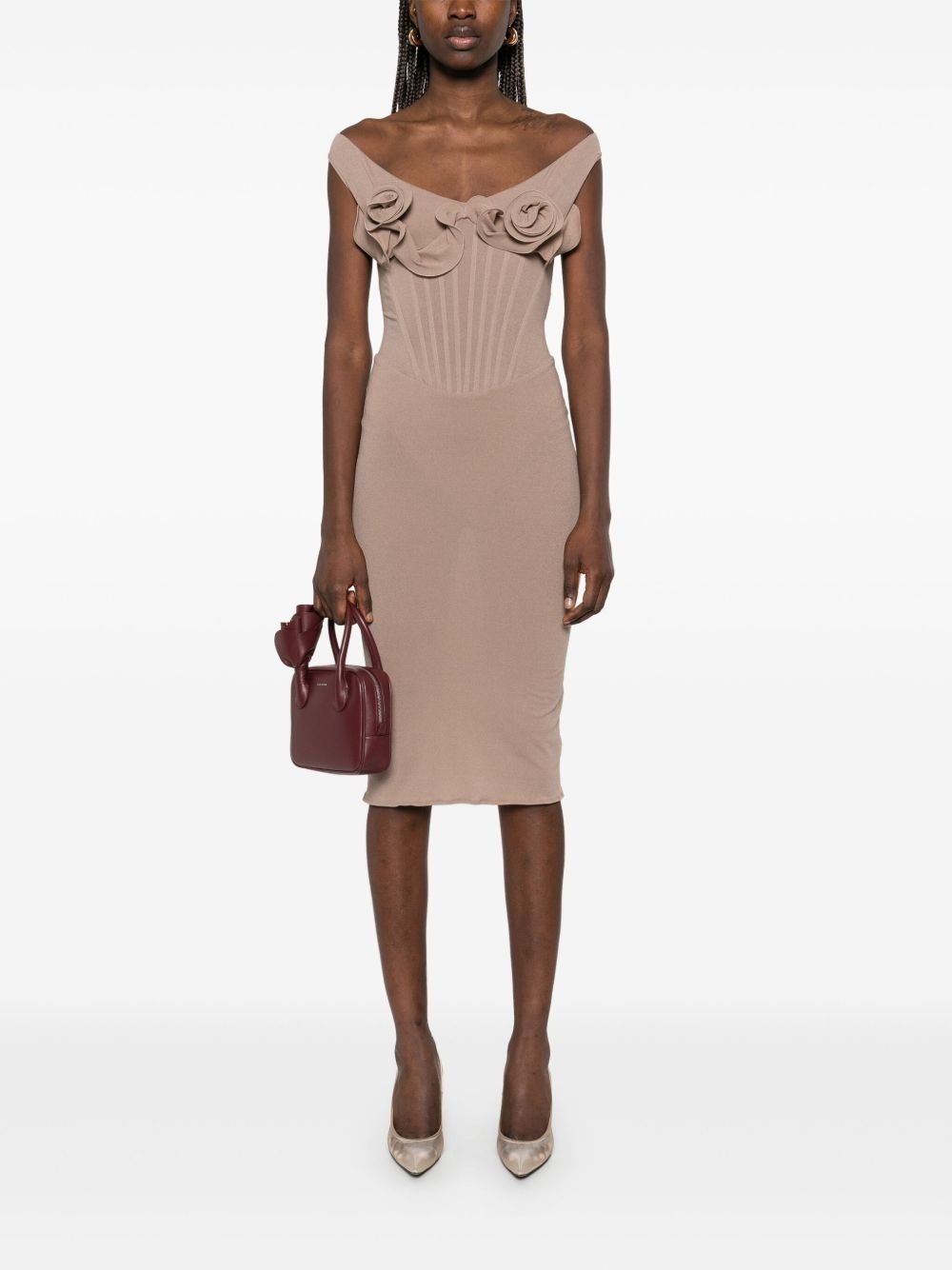 rose-appliqué corset midi dress - 2