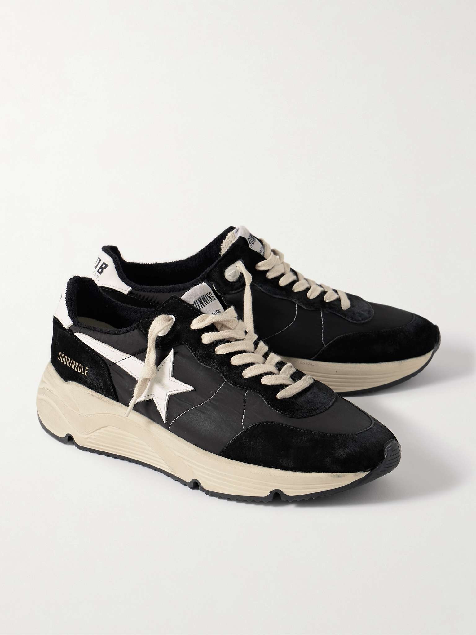 Running Sole Distressed Leather, Shell and Suede Sneakers - 4