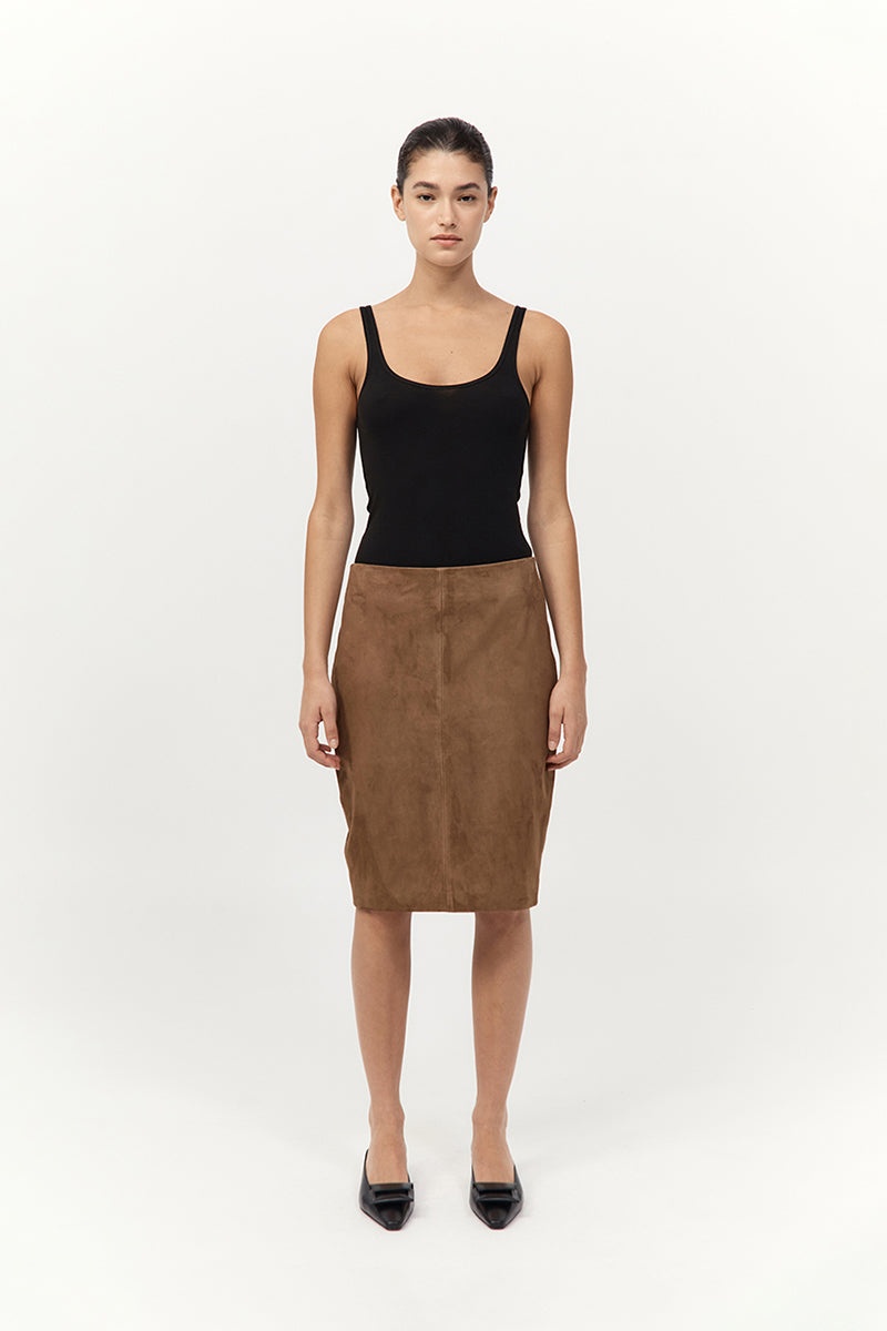 Suede Pencil Skirt - Toffee - 2