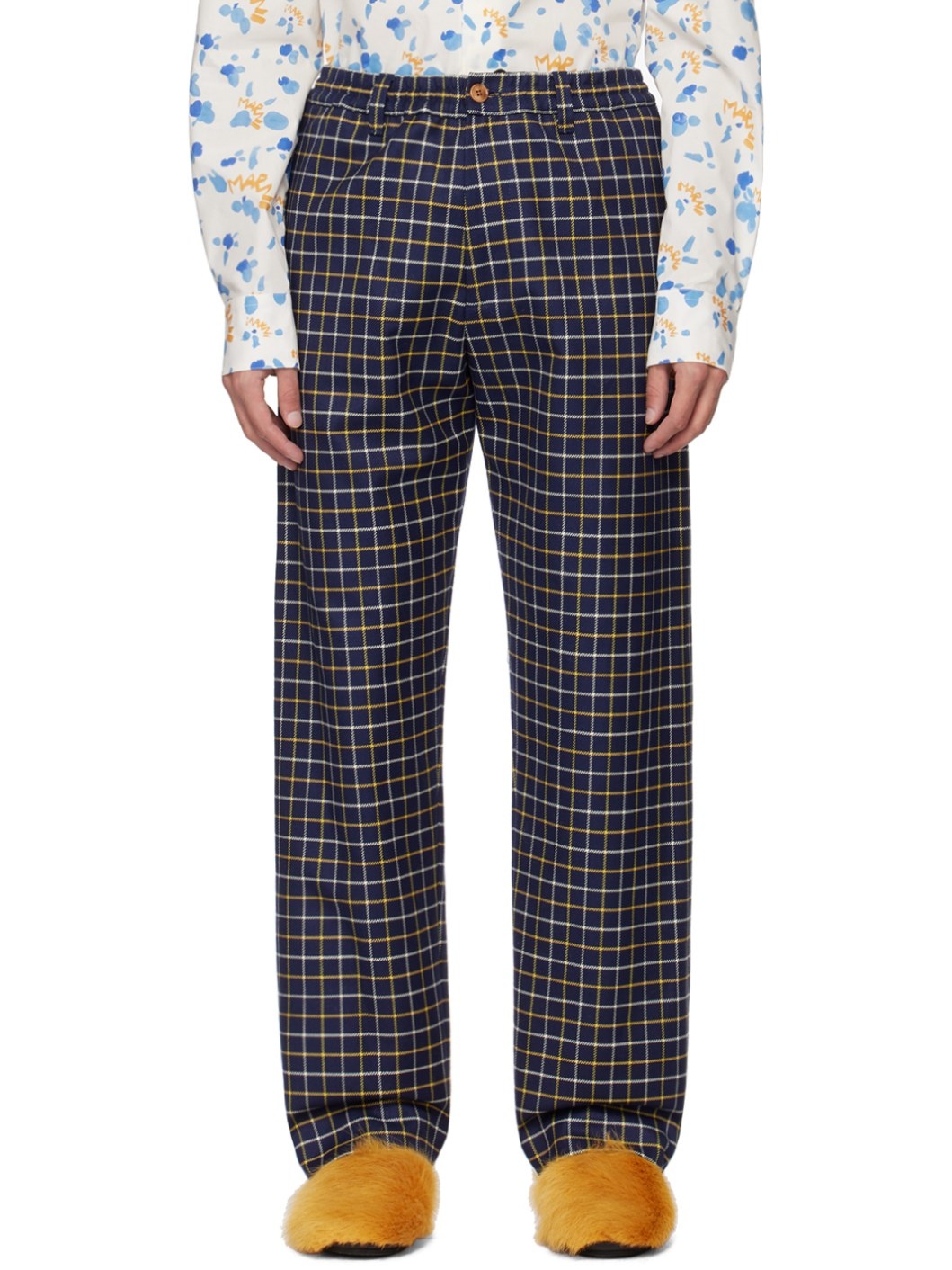Navy Checked Trousers - 1