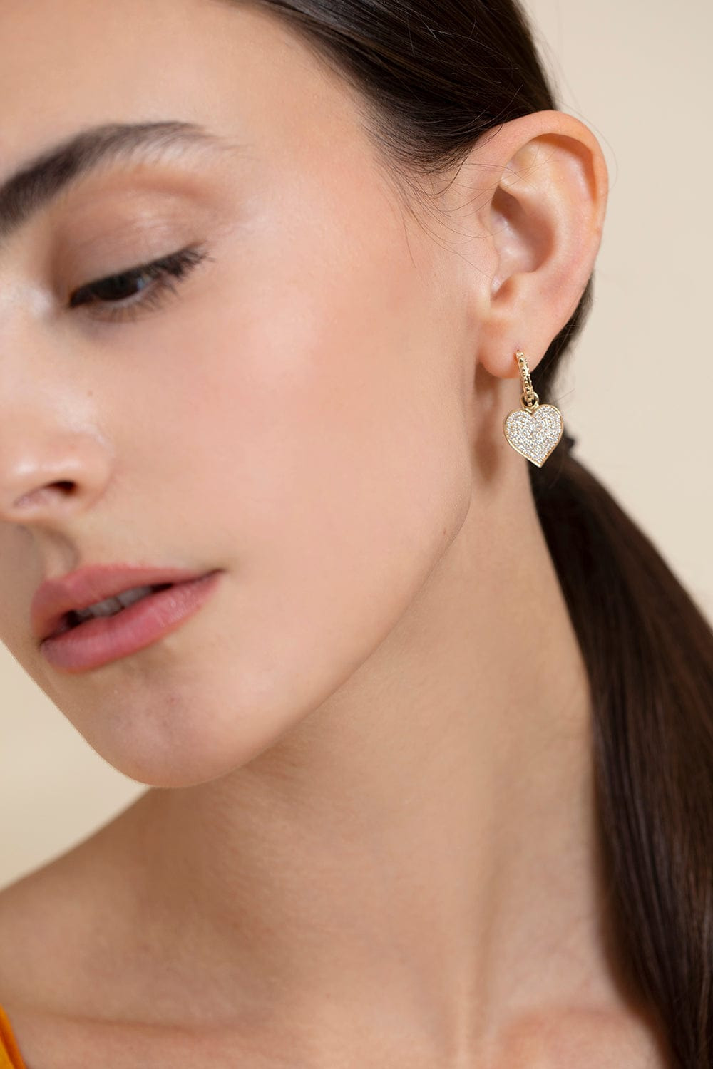 Scallop Hoop Diamond Heart Earrings - 4