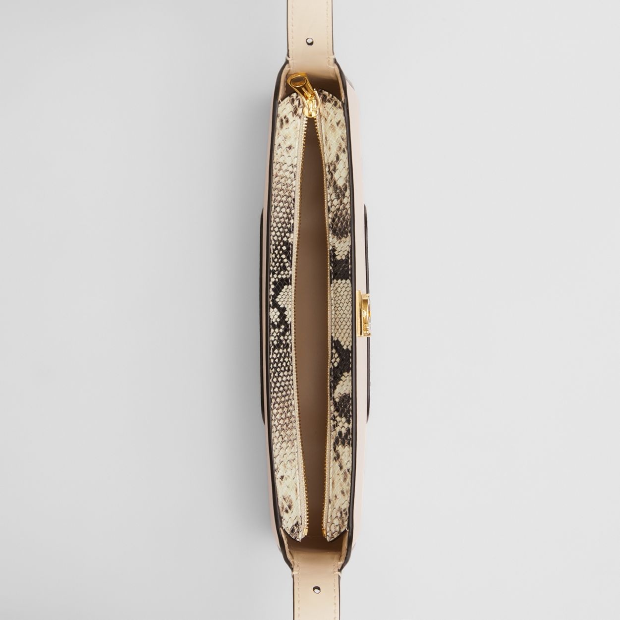Leather and Python Print TB Shoulder Bag - 5