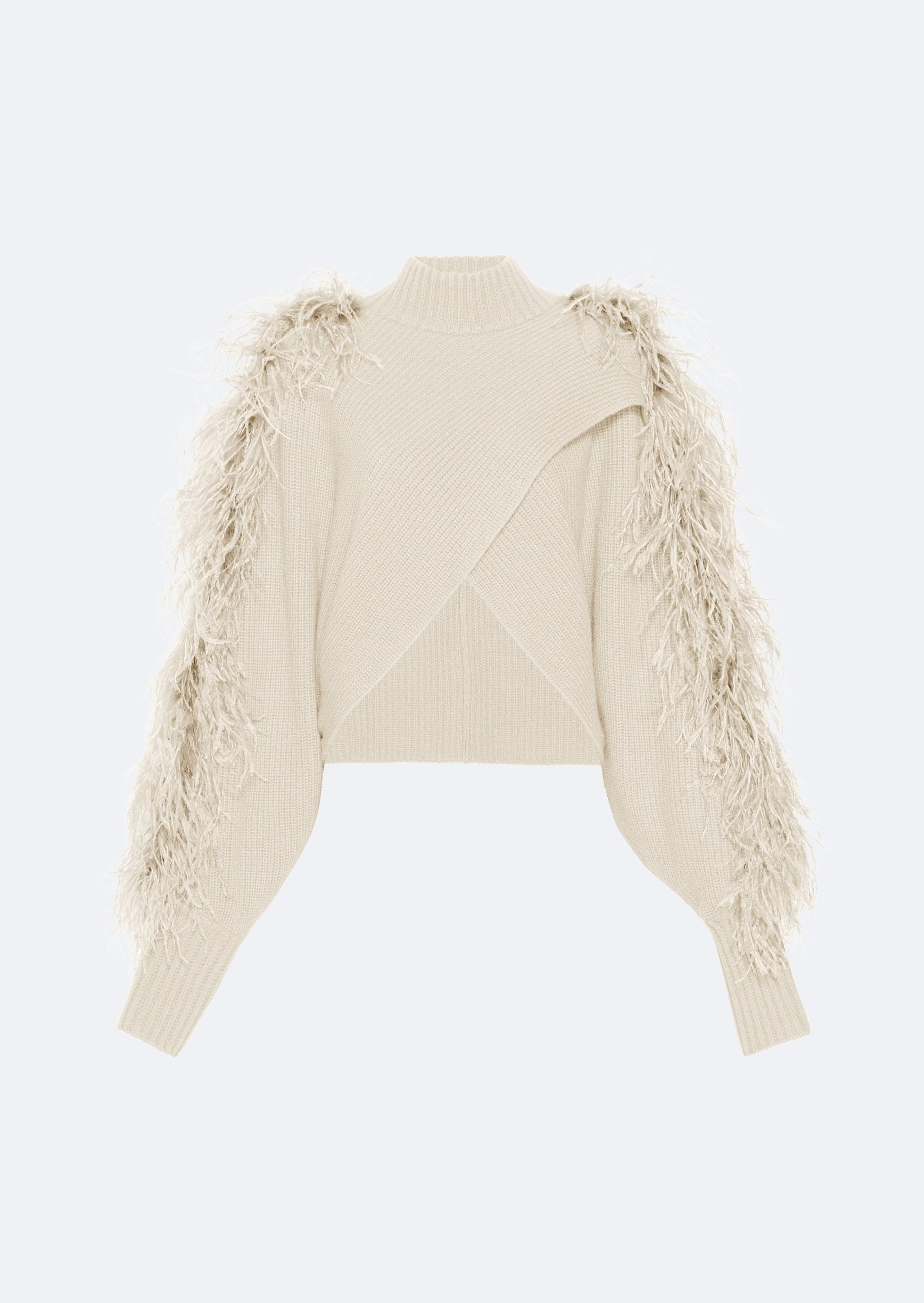 Cashmere Crossover Sweater With Feathers - 1