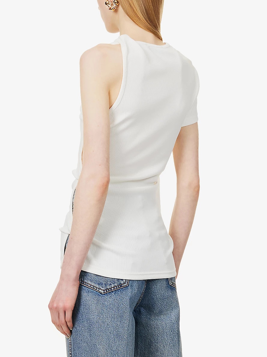 One-shoulder cut-out stretch-woven top - 4