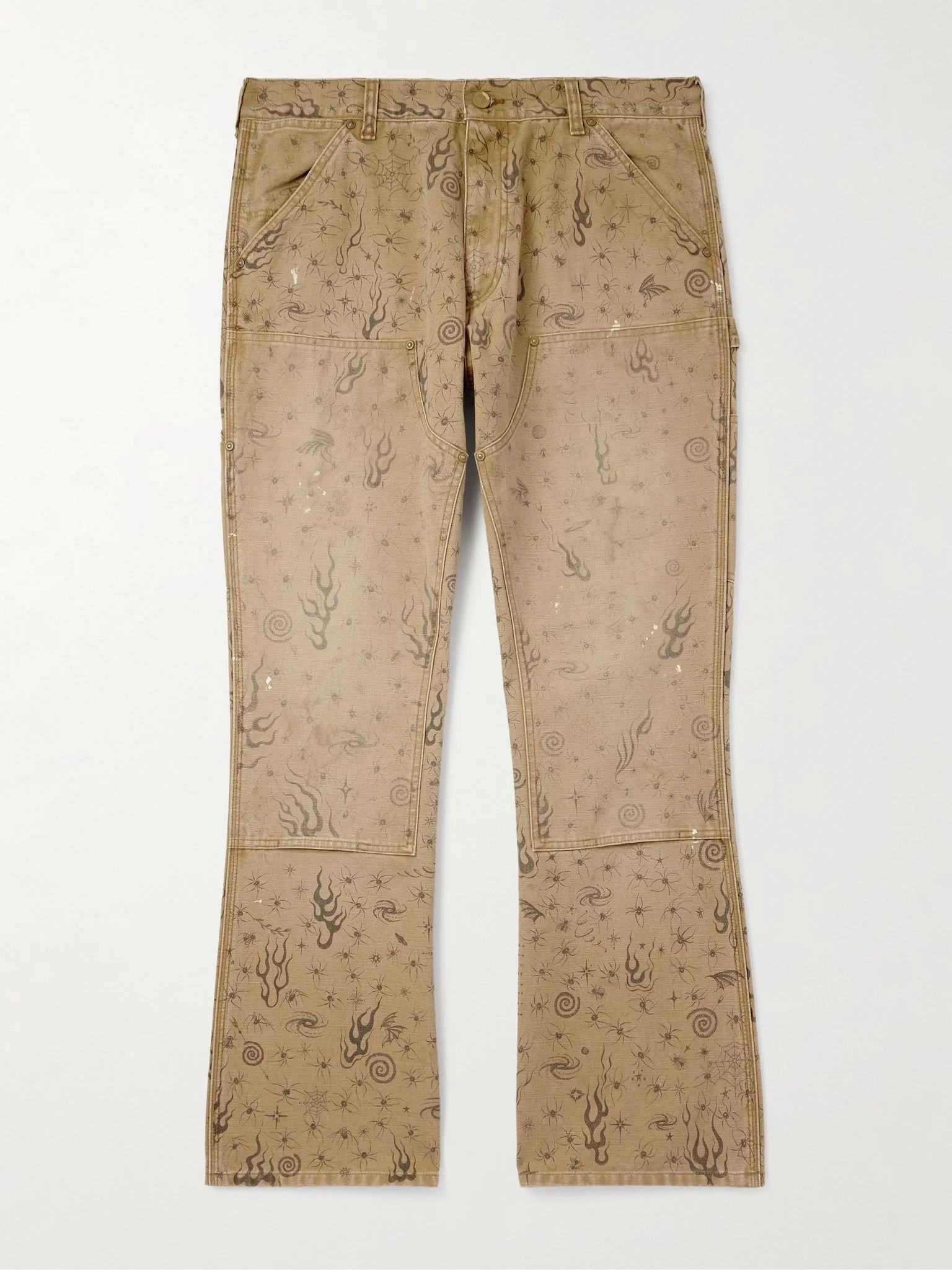 + Dr. Woo Bootcut Double-Knee Printed Cotton-Canvas Trousers Beige - 1