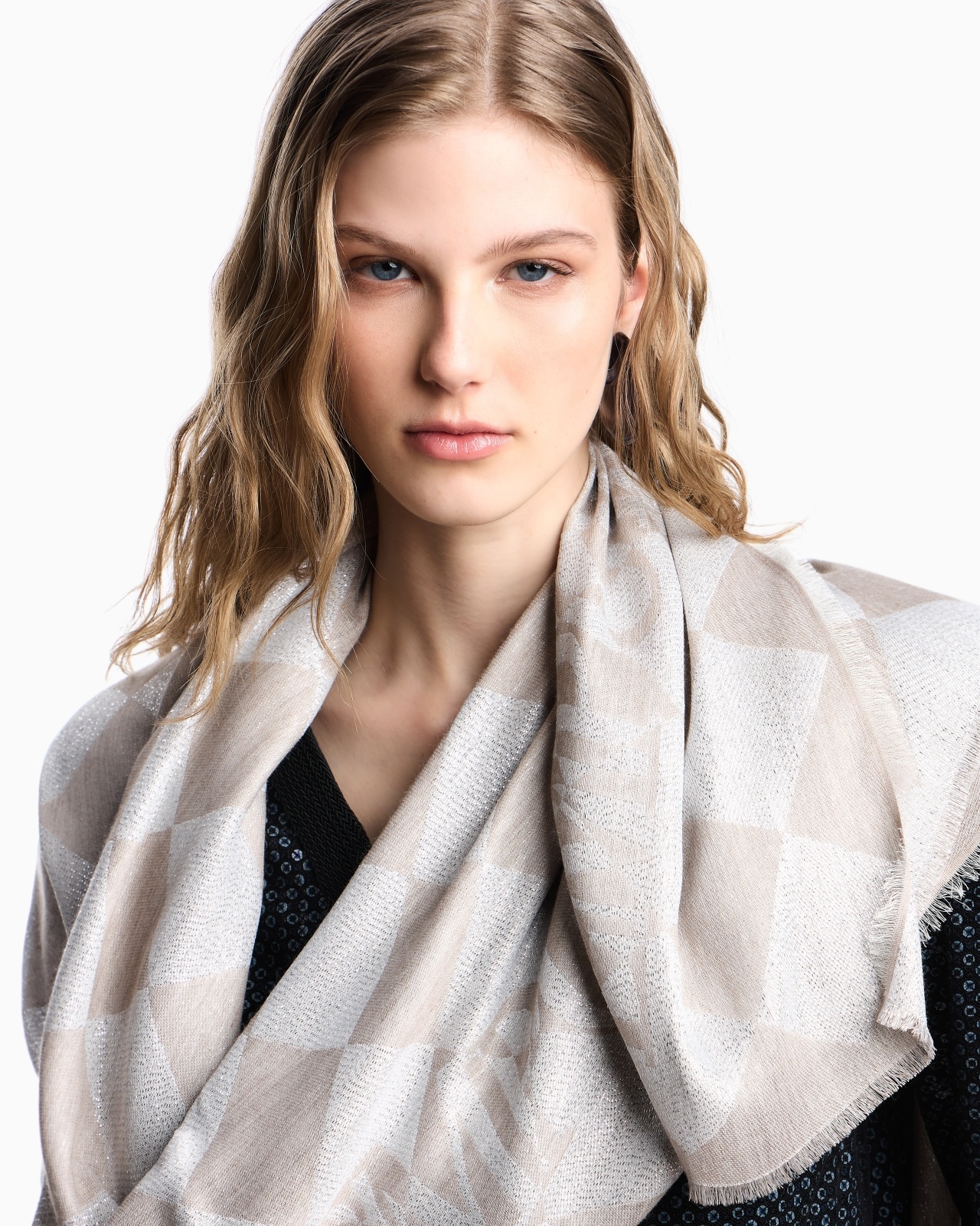 JACQUARD LUREX STOLE WITH CHECK MOTIF - 3