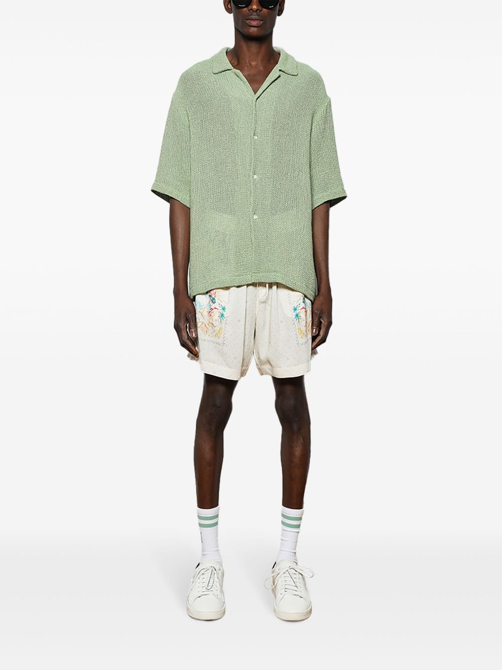 spread-collar mesh shirt - 2