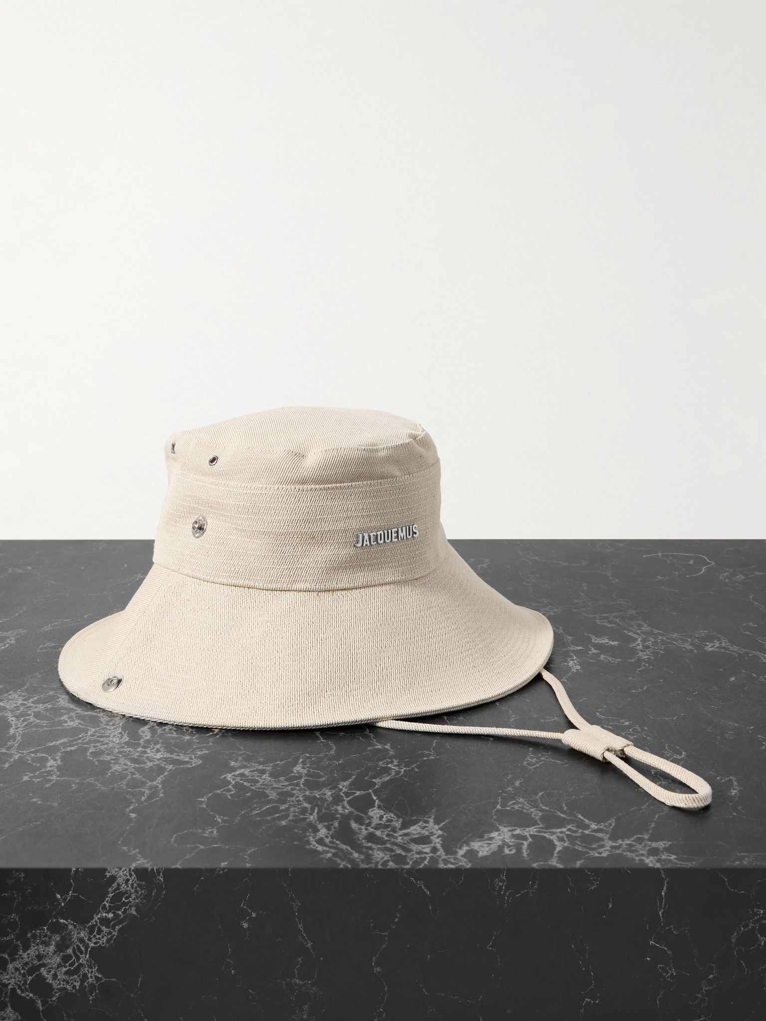 Le Bob De Nimes embellished linen and cotton-blend bucket hat Off-white - 1