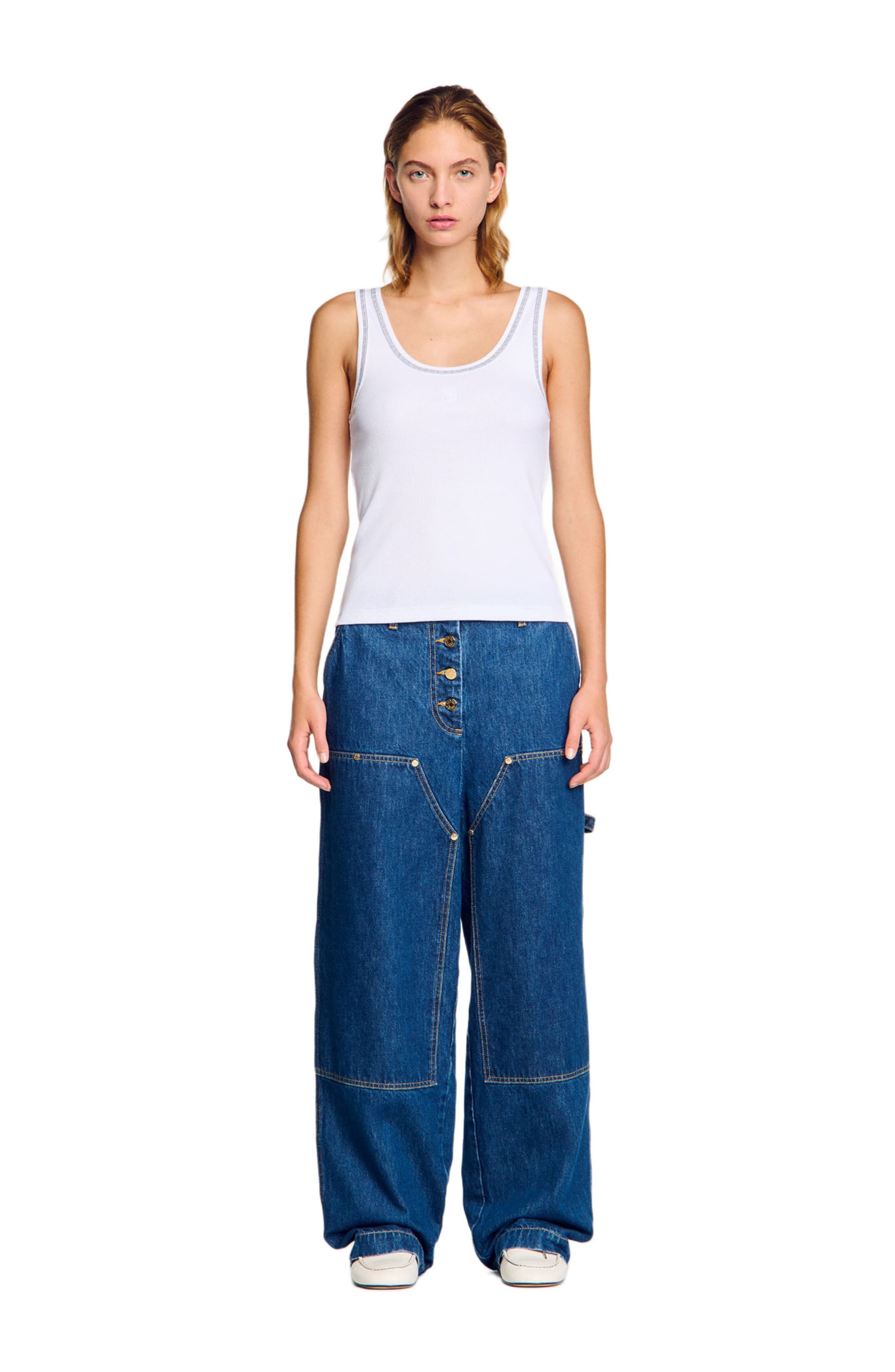 SANDRO Ribbed vest top in Black /White at Nordstrom - 3