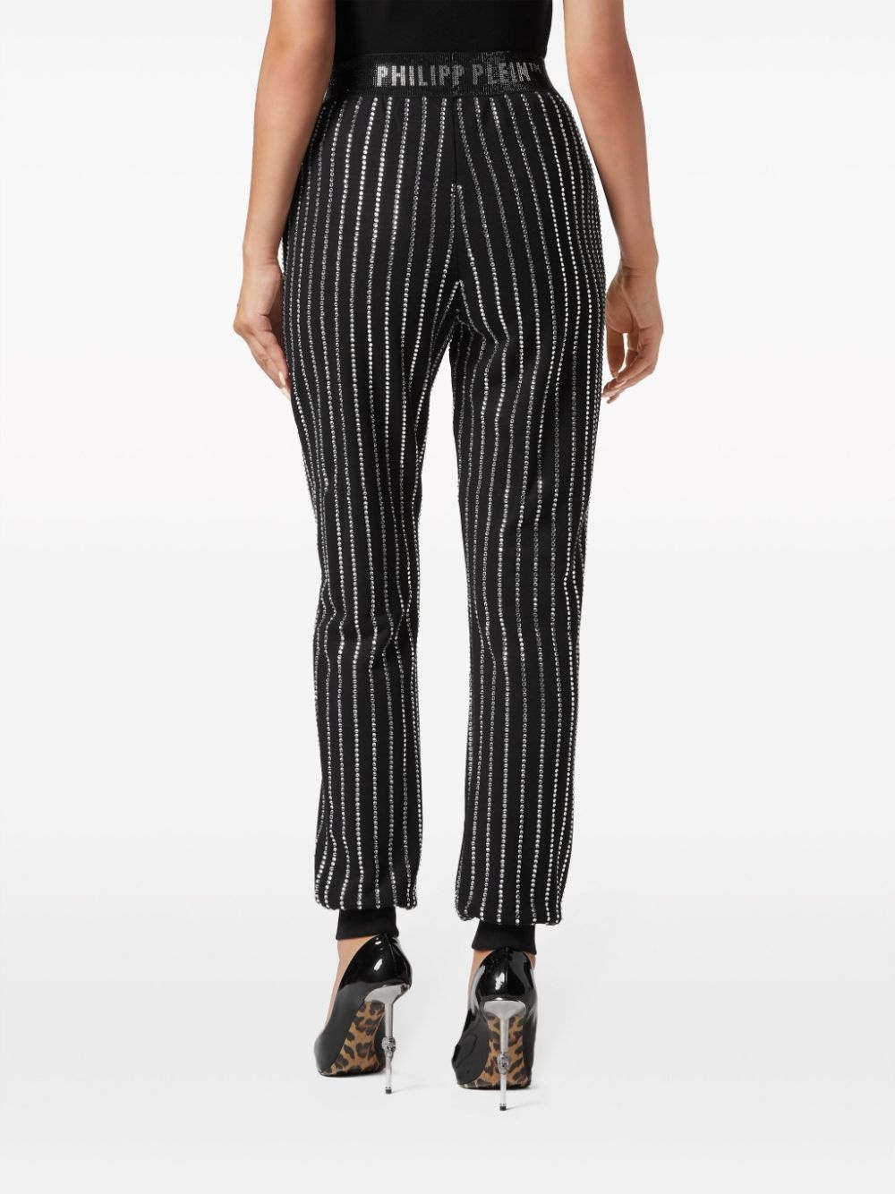 logo-print strap crystal-embellished track pants - 4