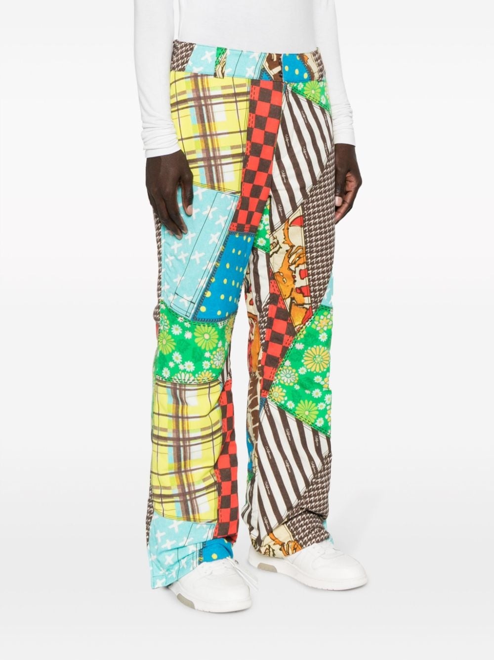 patchwork-print straight-leg trousers - 3