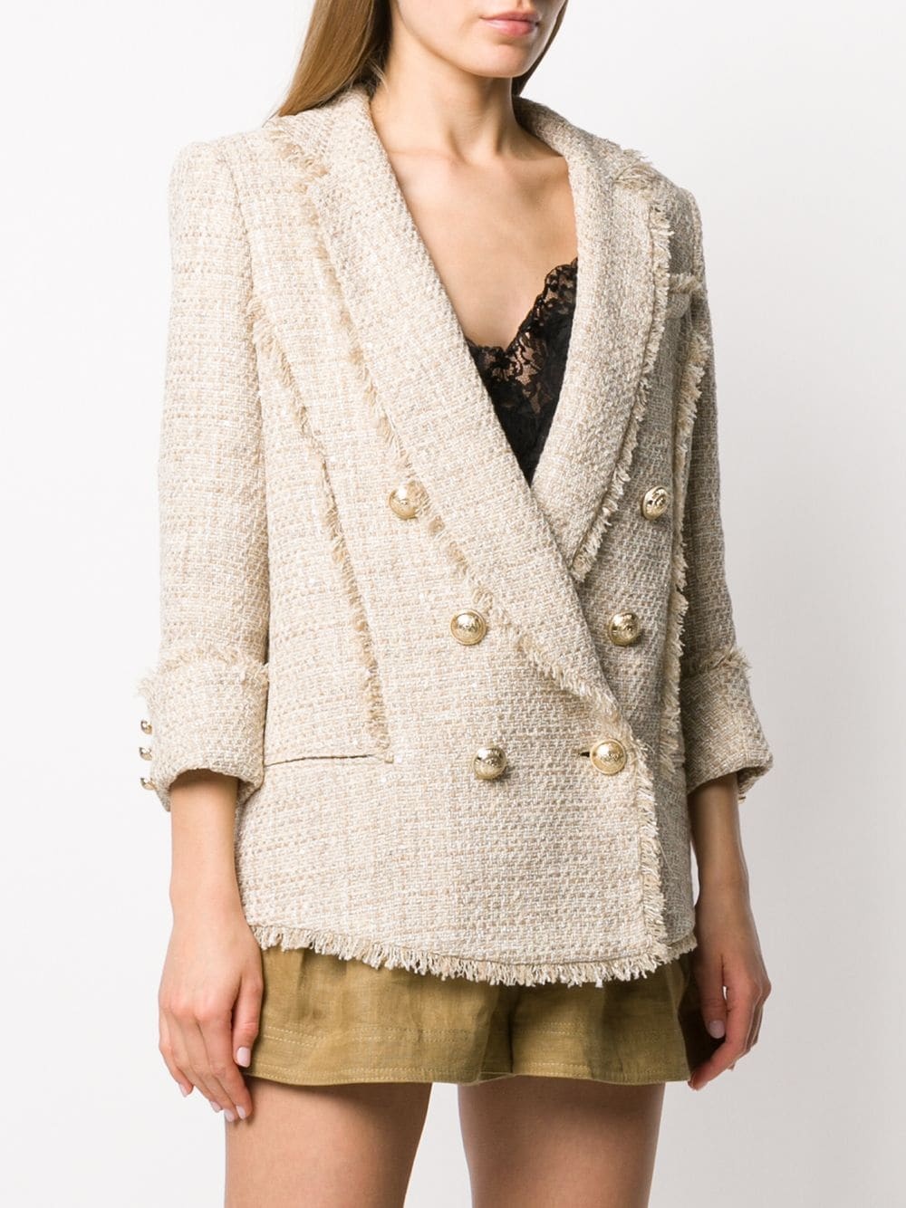 double-breasted tweed blazer - 3