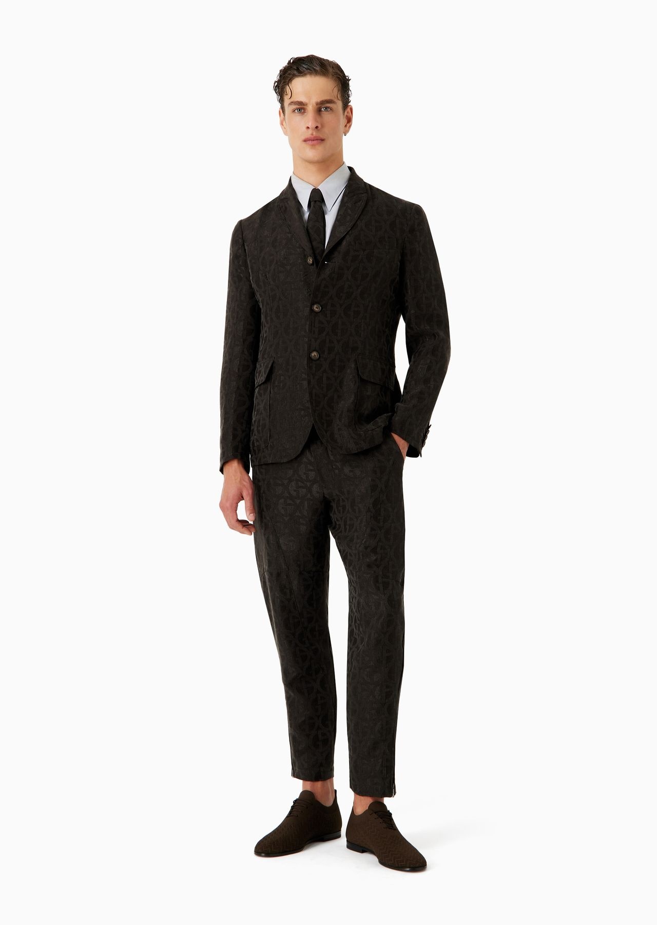 Single-breasted jacket in cupro jacquard with all-over ASV monogram logo - 4