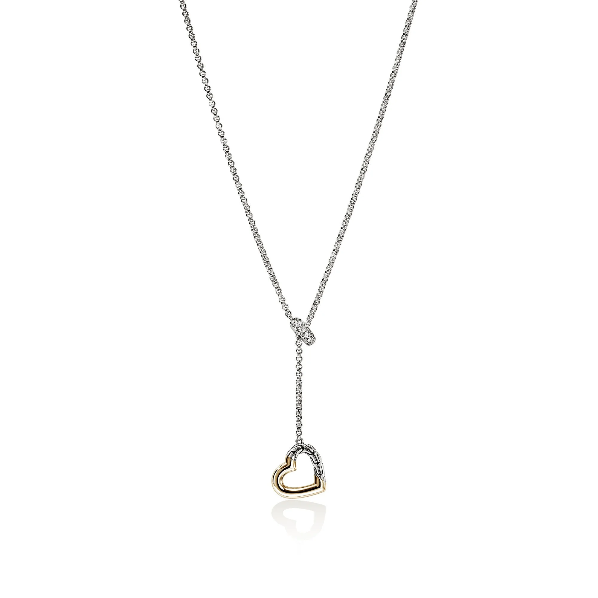 JH Essential Heart Lariat Necklace, Sterling Silver, Gold, Diamonds, 1.5MM - 1