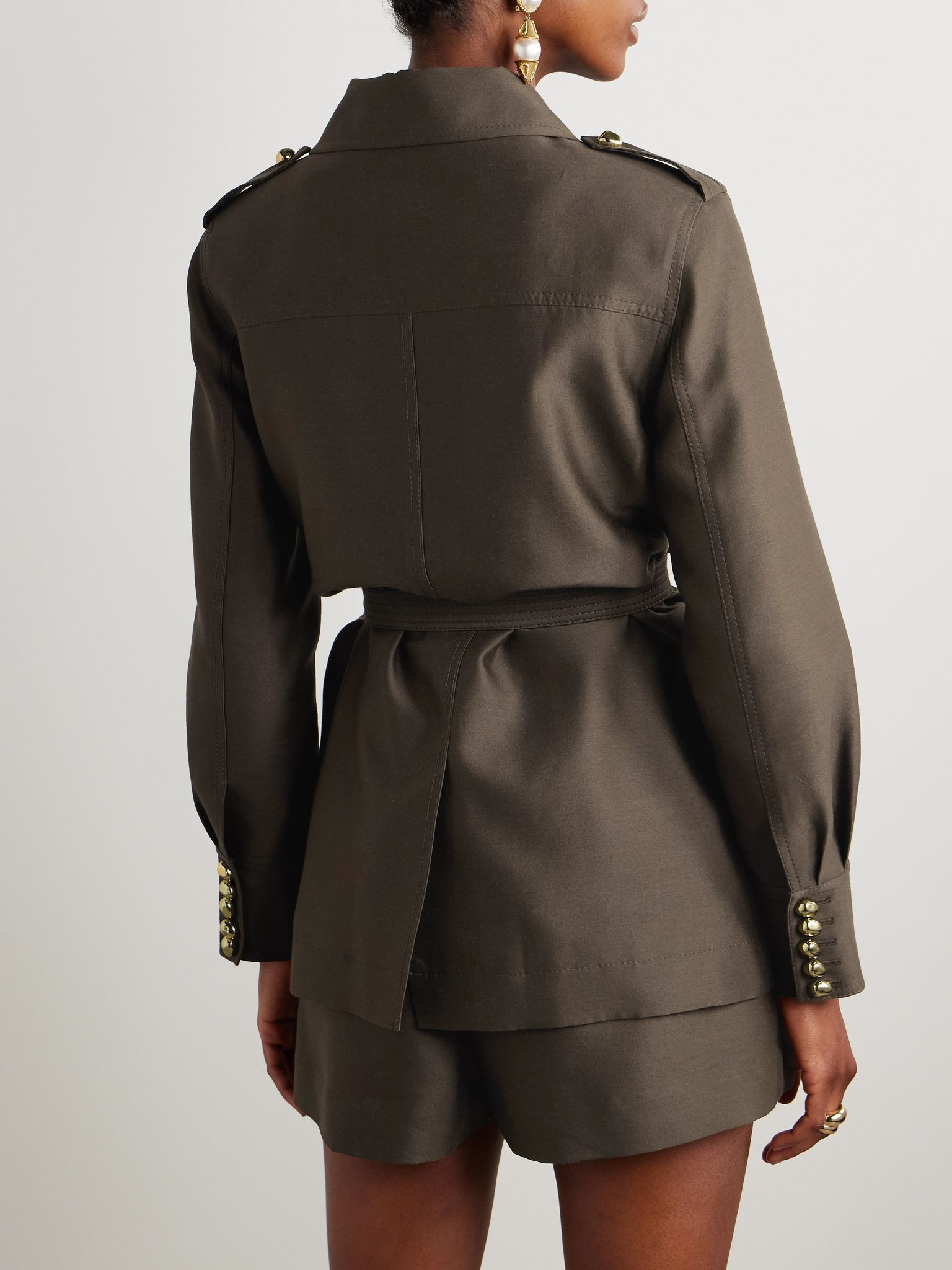 Illuminate belted wool and silk-blend jacket Charcoal - 3
