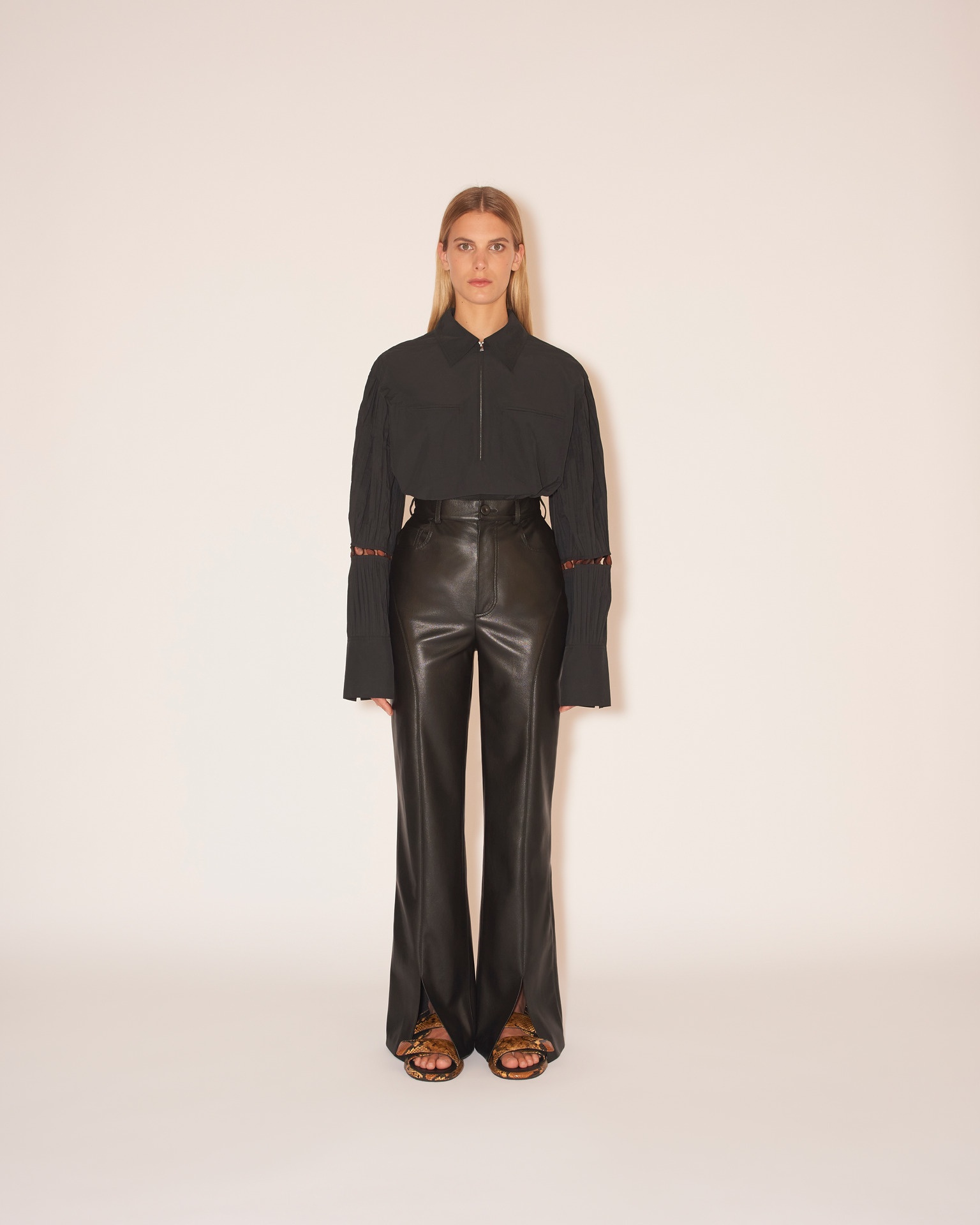 BASHA - OKOBOR™ alt-leather split hem trousers - Black - 3