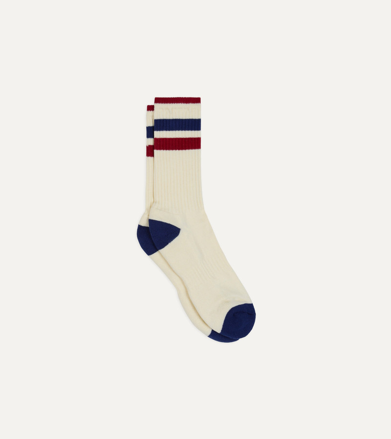 Red and Navy Striped Cotton Sport Socks 1