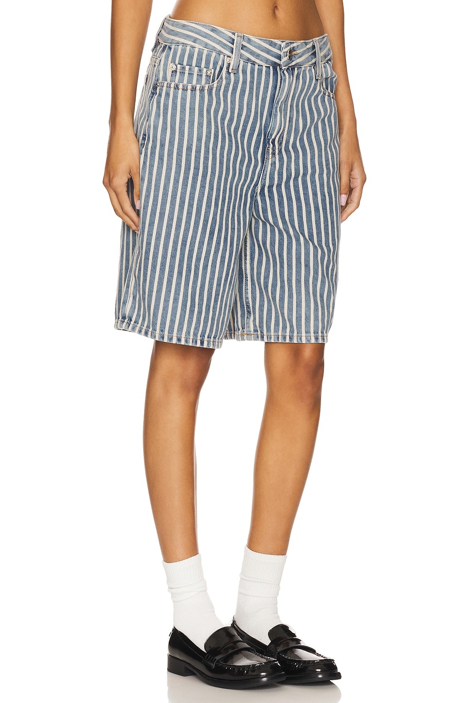 Light Stripe Denim Shorts - 2