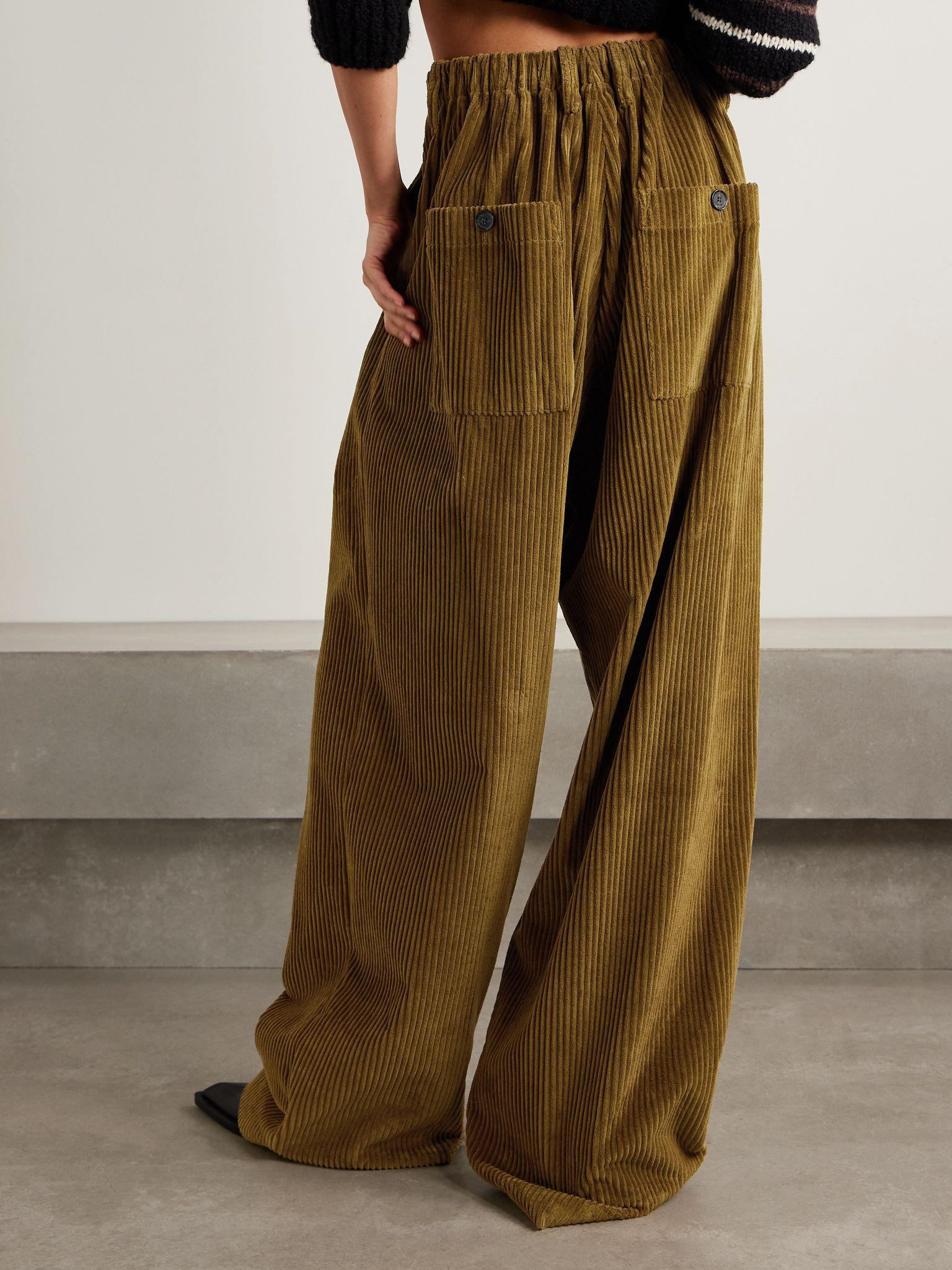 Lidie cotton-corduroy wide-leg pants Army green - 4