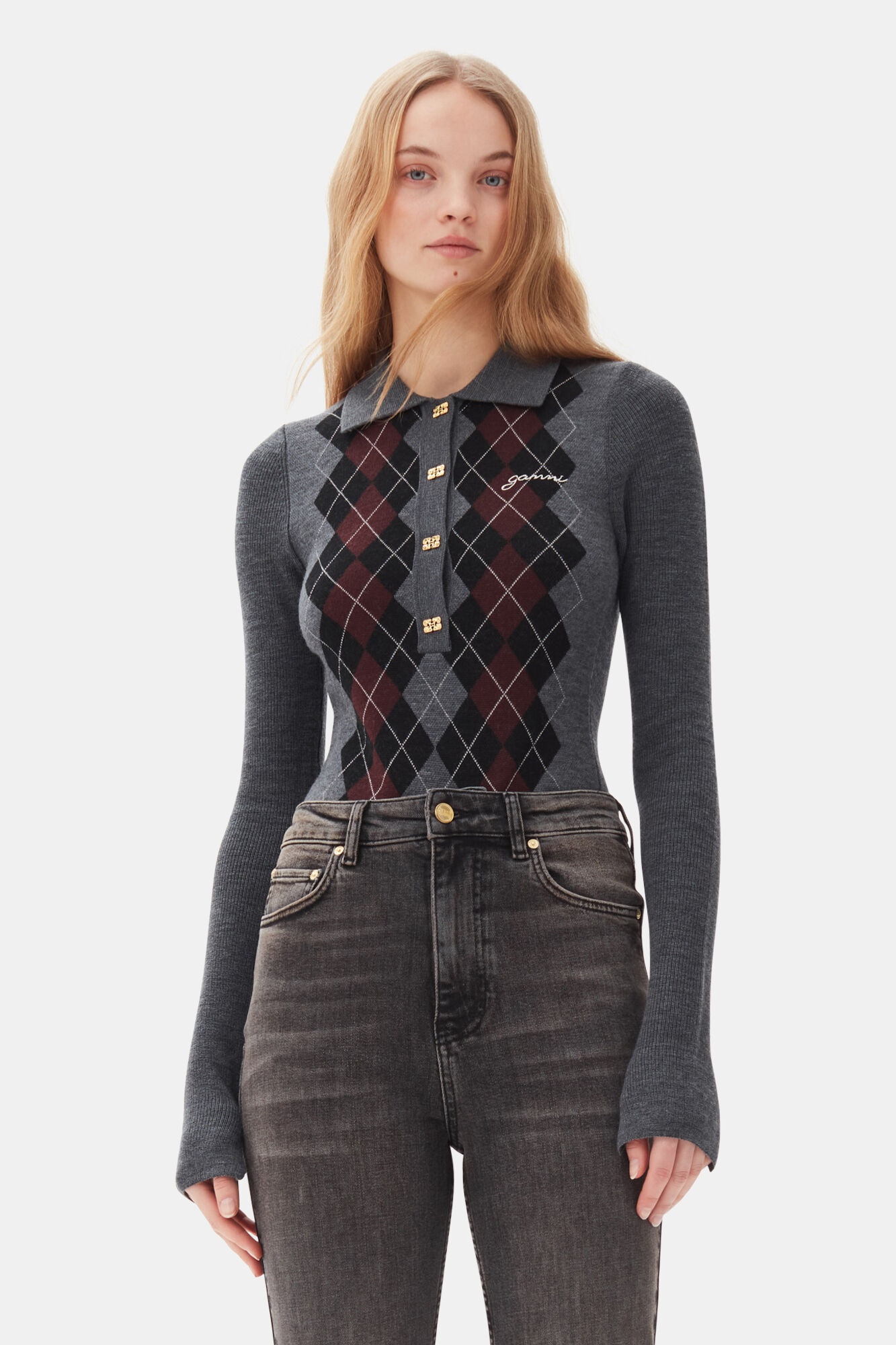 GREY FINE MERINO POLO - 2