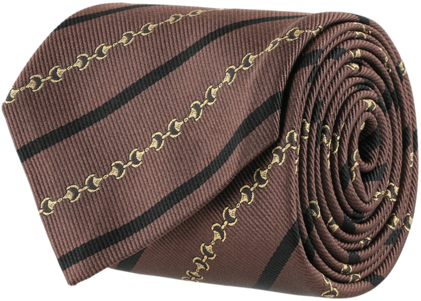 Gucci Diagonal Horsebit Silk Jacquard Tie Bron Black - 1