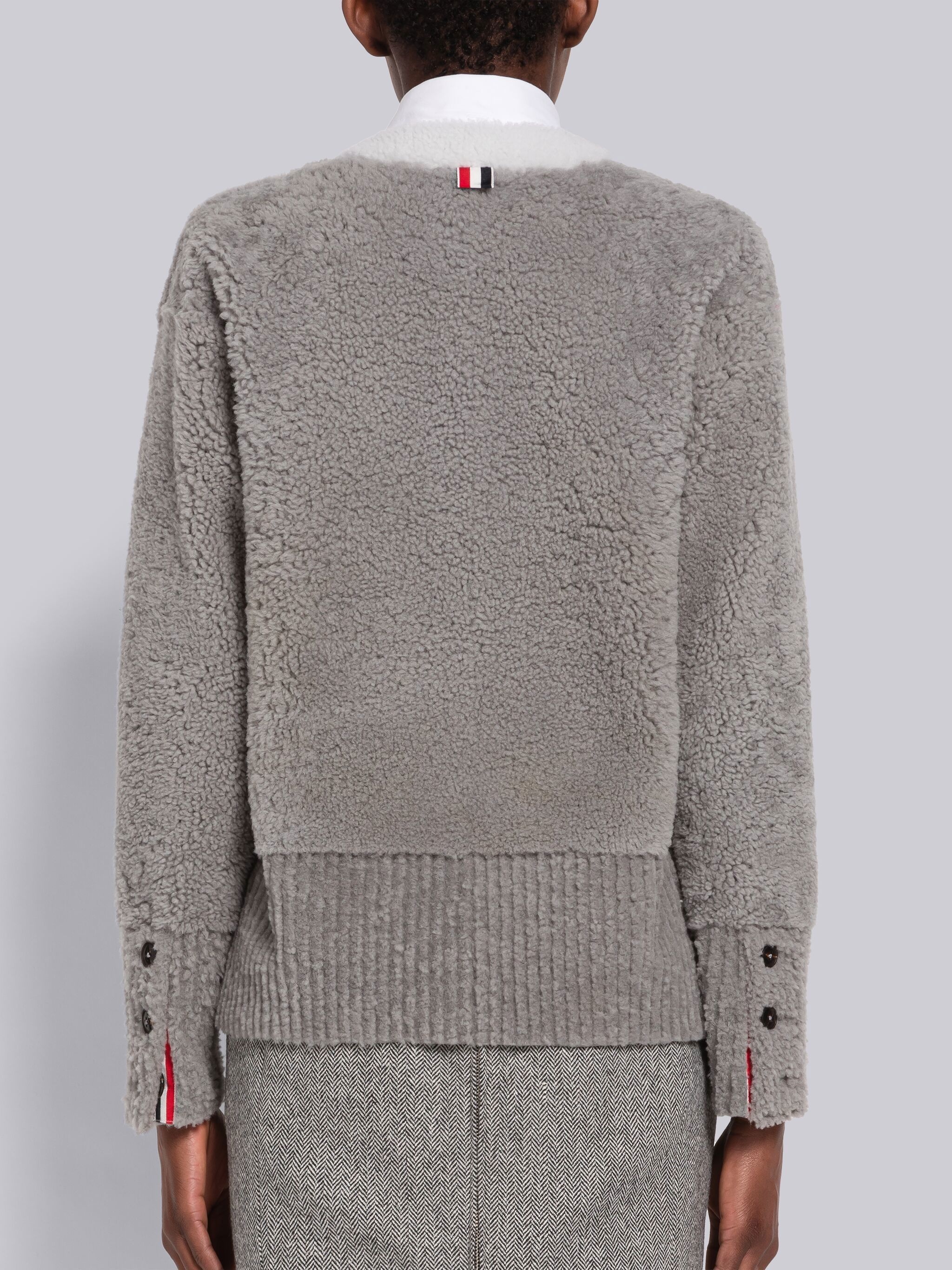 Shearling Contrast Trim V-Neck Cardigan Jacket - 3