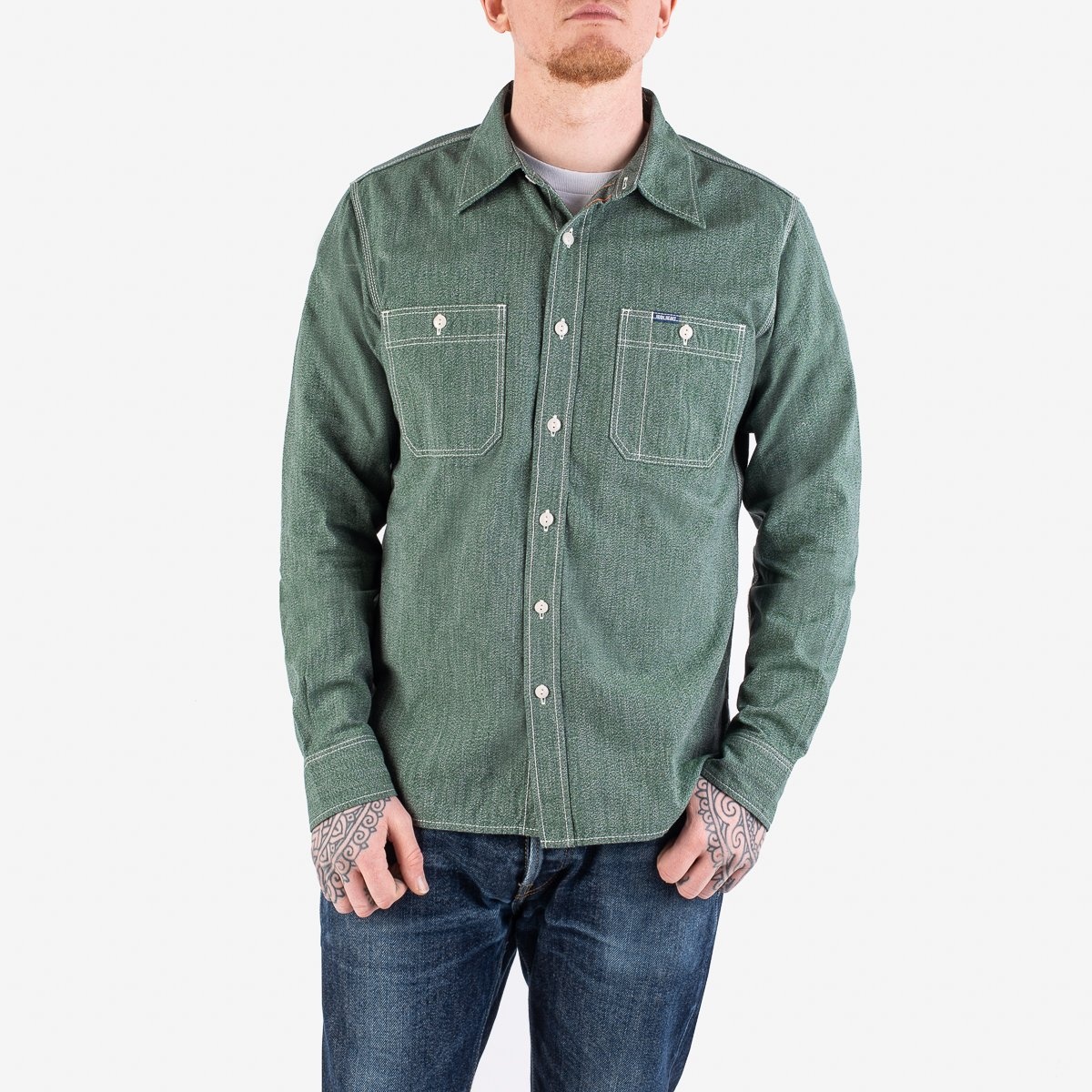IHSH-290-GRN 10oz Mock Twist Selvedge Chambray Work Shirt - Green 'The Salt and Jalapeño' - 2