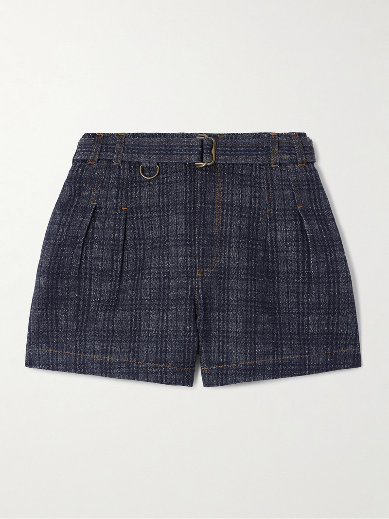 Belted Checked Denim Shorts 1