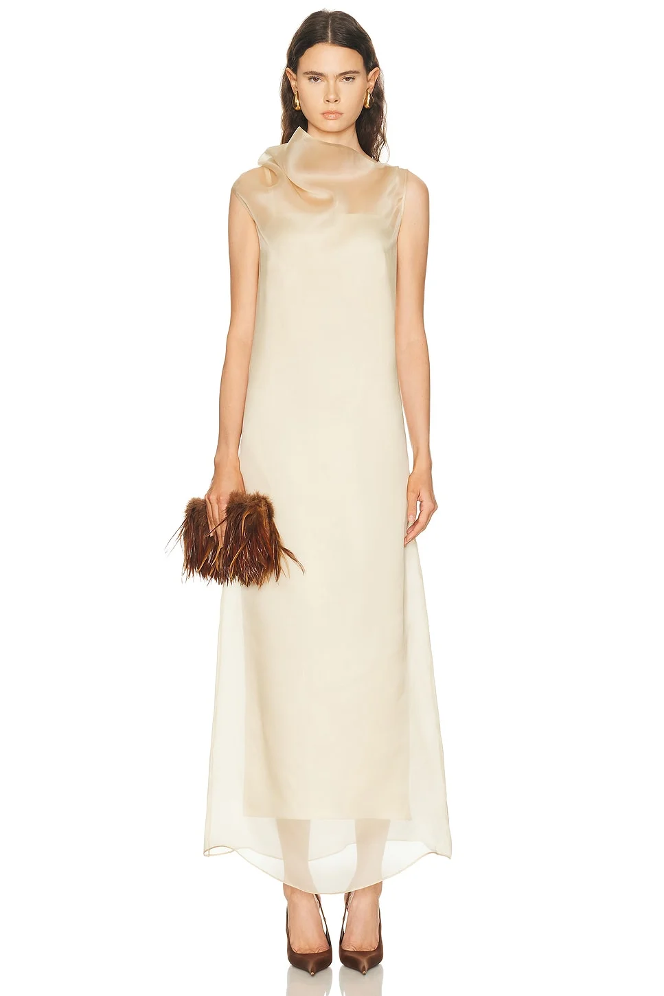 High Neck Organza Column Dress - 1