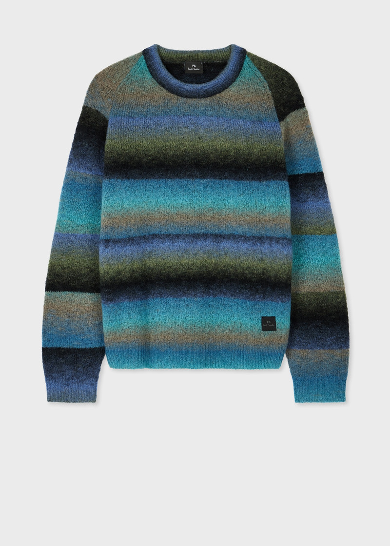 Blue Faded 줄무늬 Merino 모직 블렌드 스웨터 1
