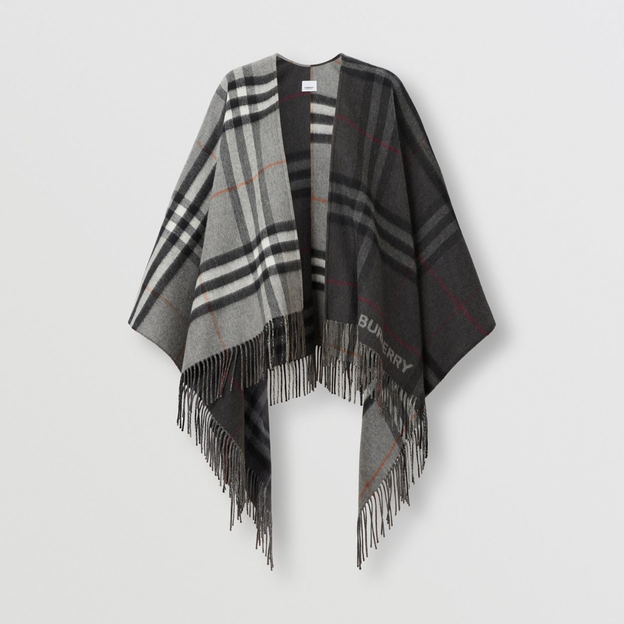 Contrast Check Wool Cashmere Jacquard Cape - 4