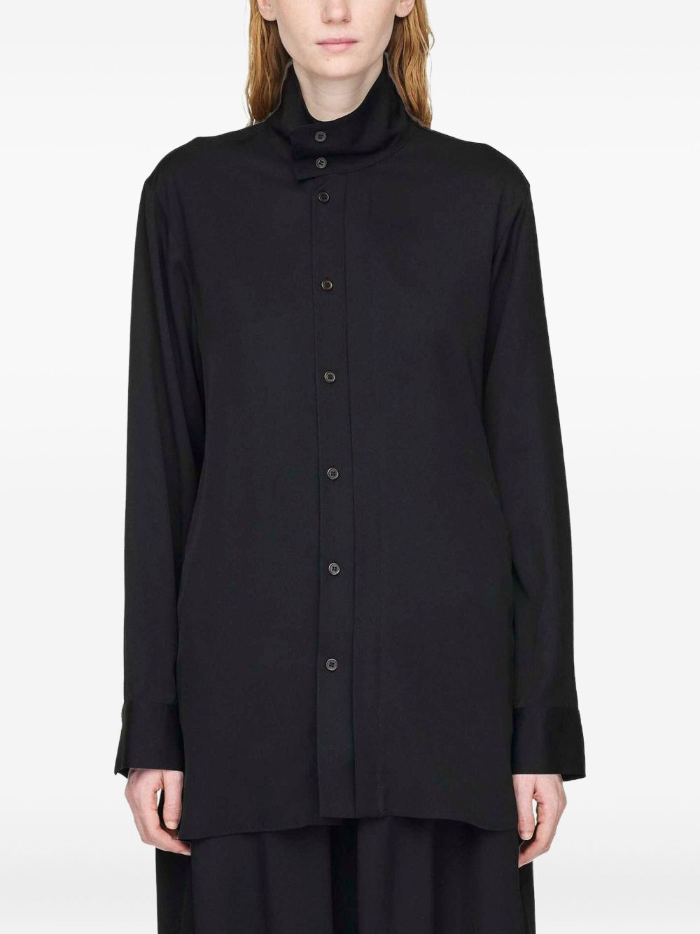 high-neck curved-hem shirt - 4