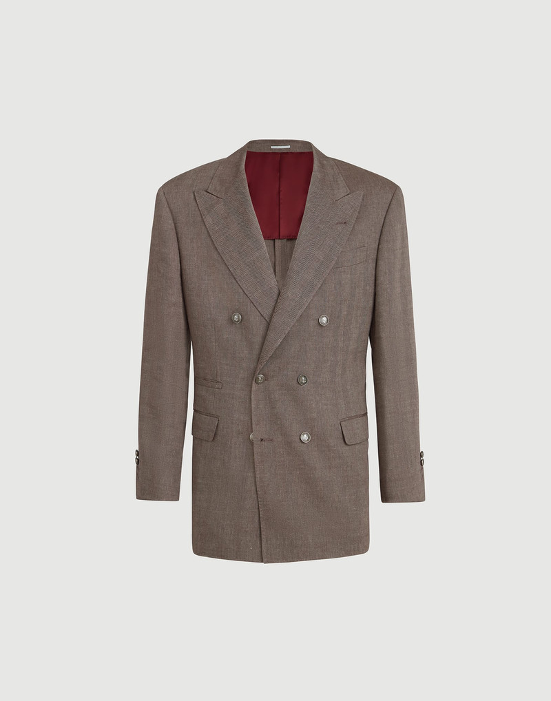 Linen and virgin wool chevron one-and-a-half breasted Tailor blazer with metal buttons 1