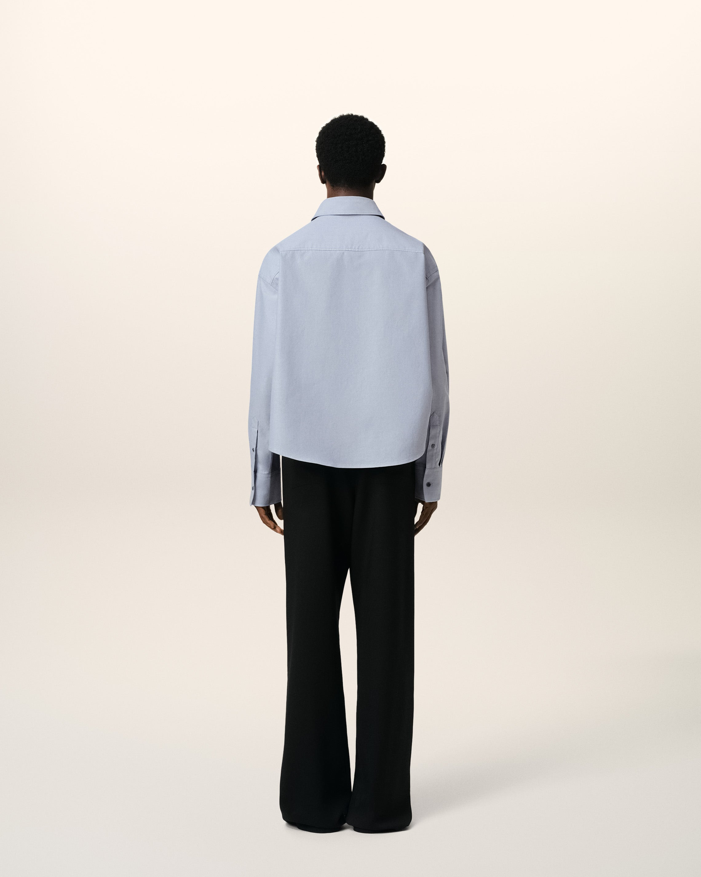 BLUE COTTON BUTTON-DOWN CROPPED OVERSIZED SHIRT - 5