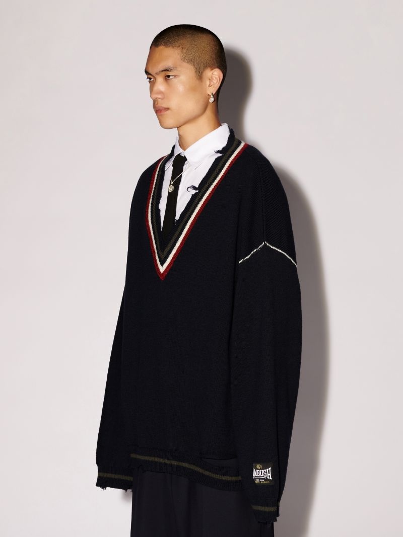 Dangled Rib Knit V Neck - 5