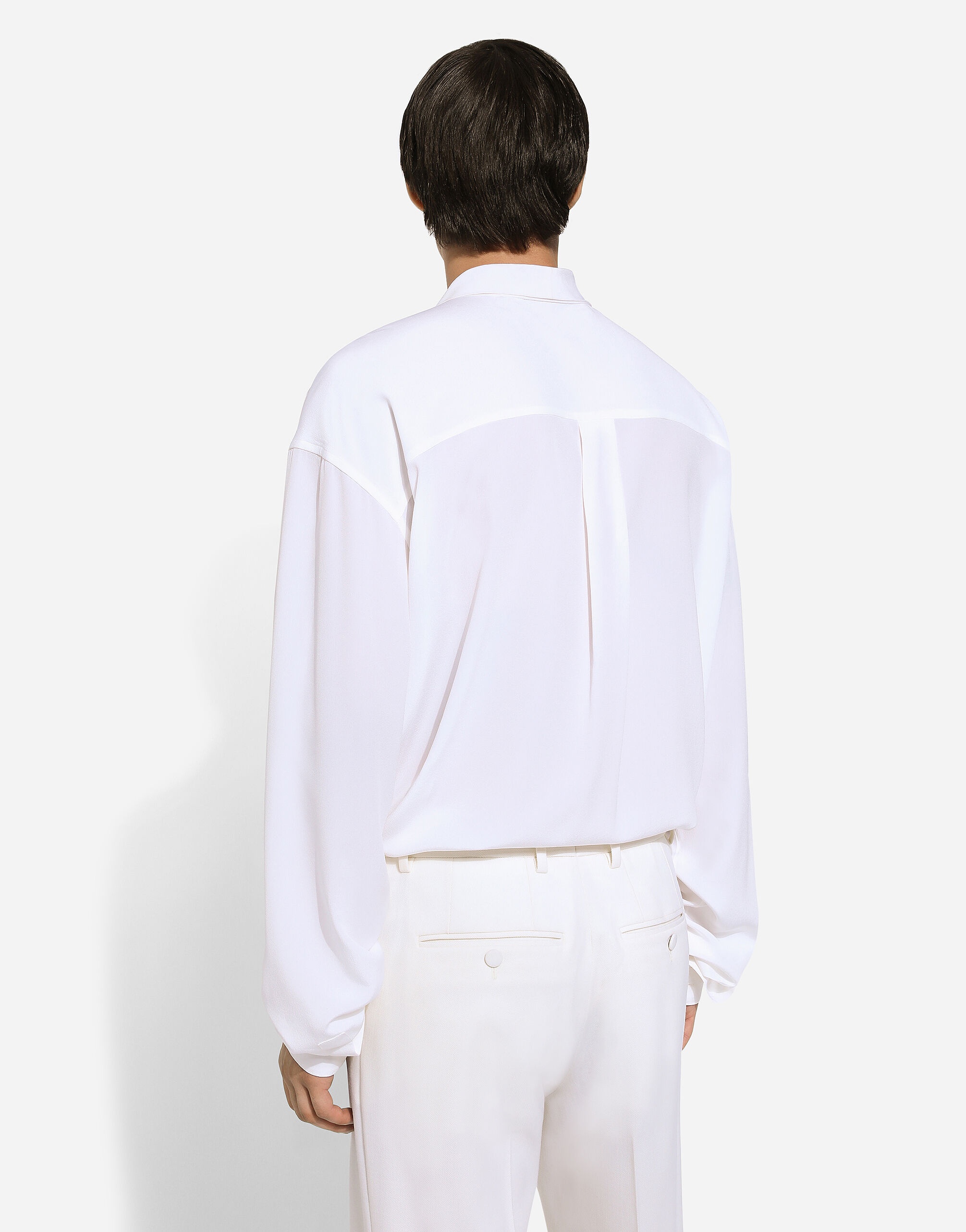 Crepe de chine silk shirt with scarf detail - 5