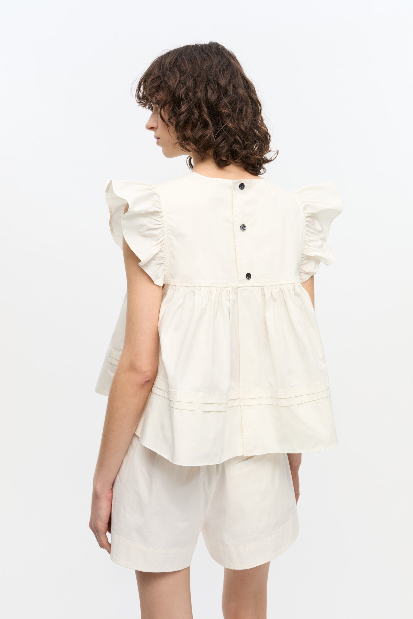 WHITE STRETCH COTTON FRILL SLEEVE TOP - 4