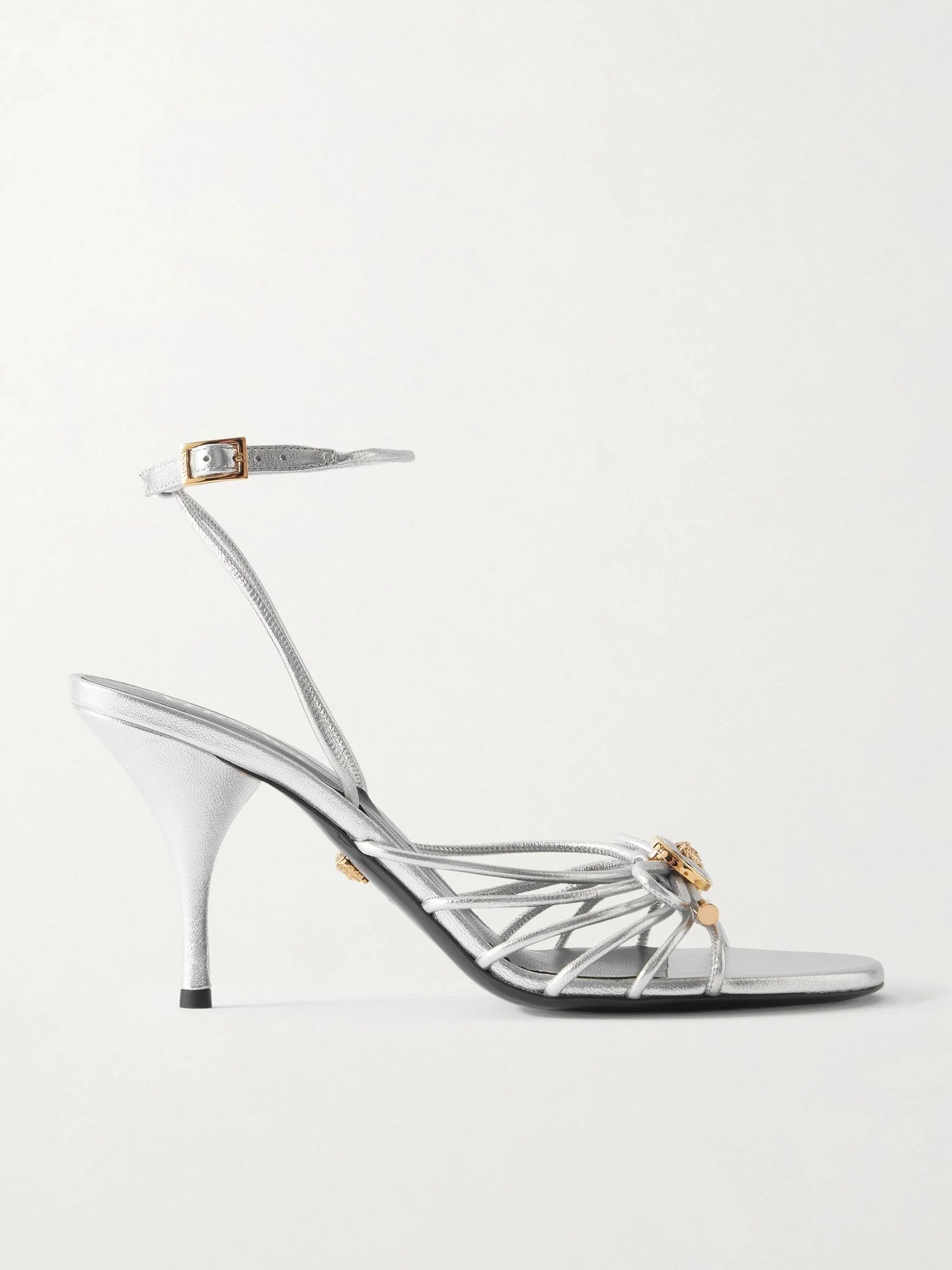 Embellished metallic leather sandals Silver - 1