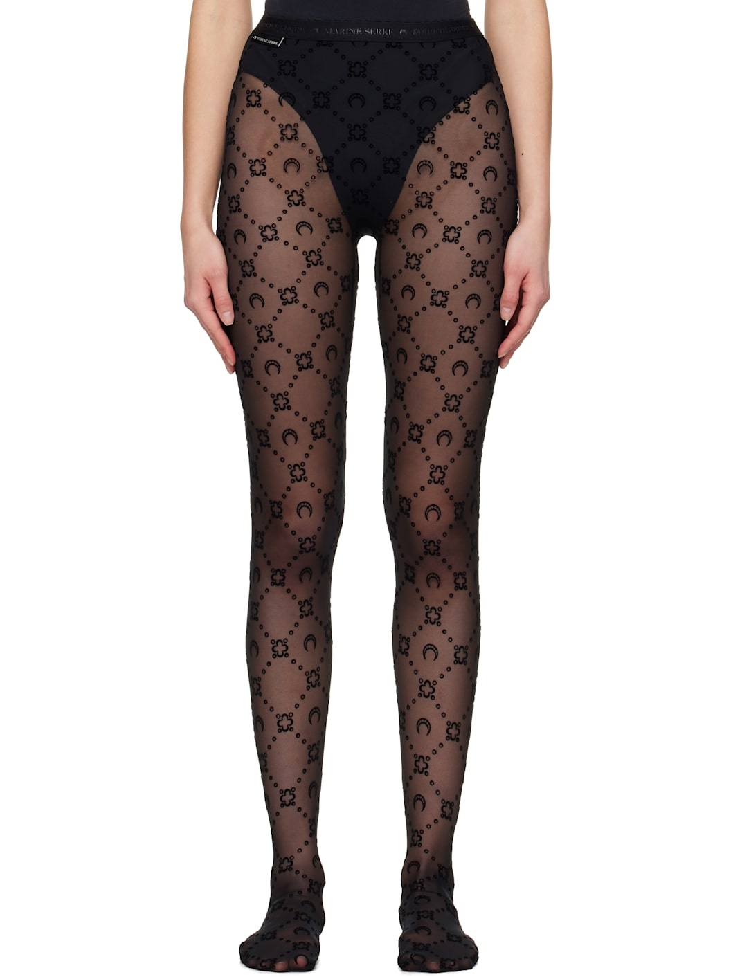 Black Moonogram Mesh Flock Tights - 1